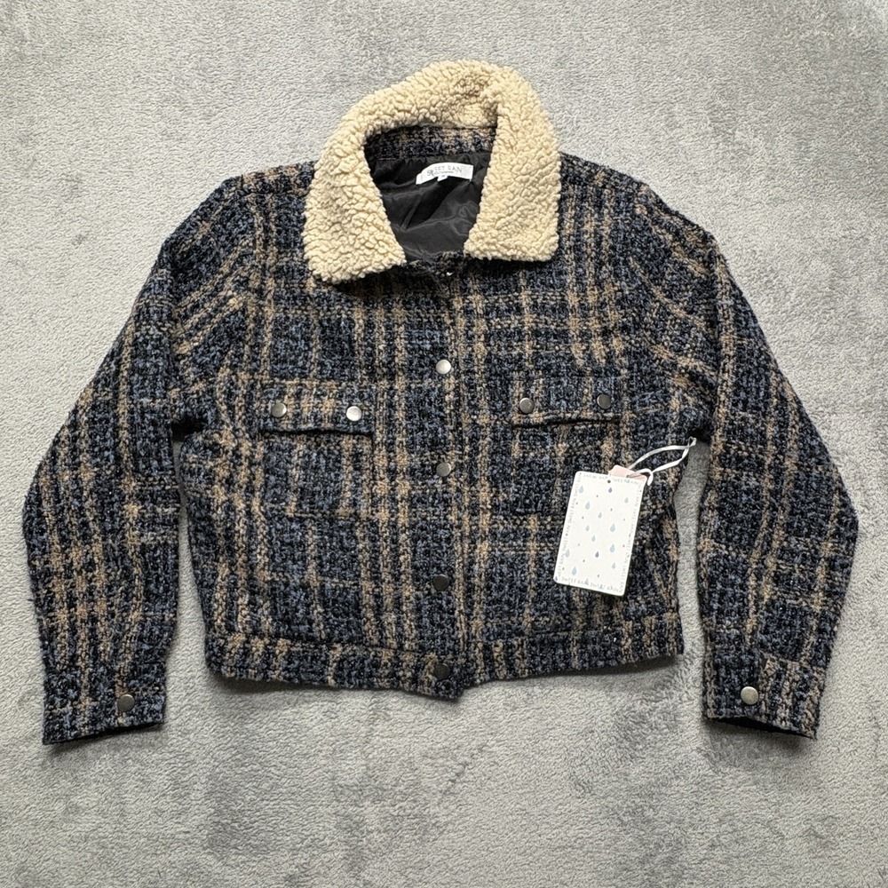 Sweet Rain‎ Jacket Womens XL Plaid Sherpa Collar Button Front Contemporary Coat